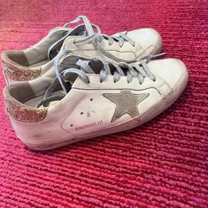 Golden Goose White and Gold Star Sneakers